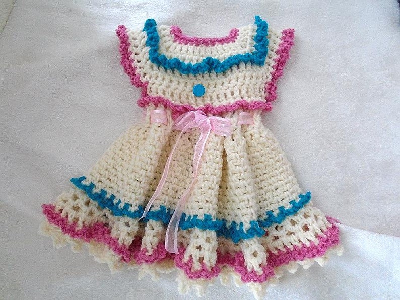 CROCHET PATTERNs, Baby Dress, Girl's Dress, Pink and Blue Frills, Newborn to 6 years, 244-L, Easy Pattern, crochet for baby image 1