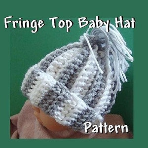 INSTANT DOWNLOAD Crochet Pattern PDF28, Fringe Top Hat Pattern for newborn baby to adult image 1