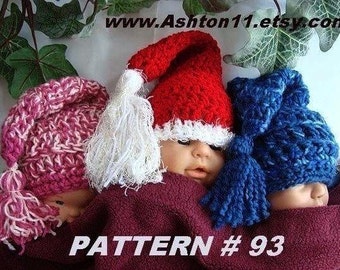 INSTANT DOWNLOAD Crochet Pattern PDF 93,  Santa Baby Hat  Not just for Christmas..3sizes, O to 12 months