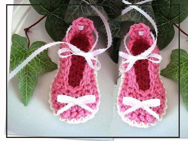 INSTANT DOWNLOAD Crochet Pattern PDF 160 Booties Ballerina Ballet Flats 3 sizes newborn, 3 months and 6 months image 1