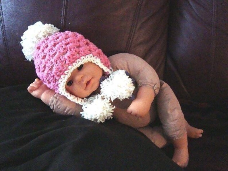 Crochet Hat Pattern PDF 193 Snow Babe Pompom hat Sizes Newborn, 3 to 6 Months, 6 to 12 Months. image 3