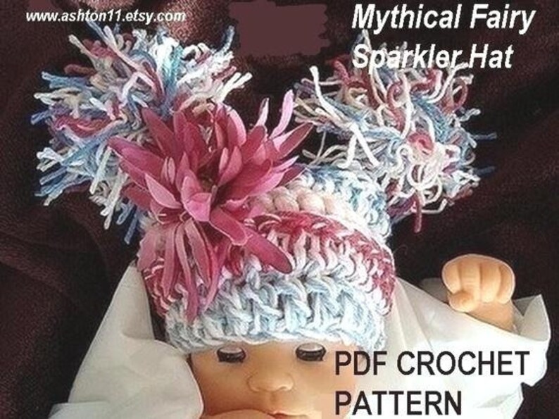 Crochet Hat Pattern PDF15-Mythical Flower Fairy Sparkler Hat All sizes from newborn to adult DIY image 5