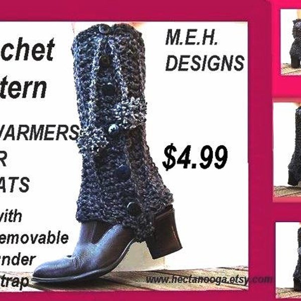 INSTANT DOWNLOAD Crochet Pattern PDF. 175 - Spats or Legwarmers with under foot removable strap -make them any size