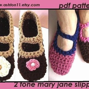 INSTANT DOWNLOAD Crochet Pattern PDF 75 Mary Jane Slippers Beginner Level, women's size 5 to 12. image 1