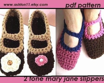 INSTANT DOWNLOAD Crochet Pattern PDF 75- Mary Jane Slippers- Beginner Level, women's size 5 to 12.