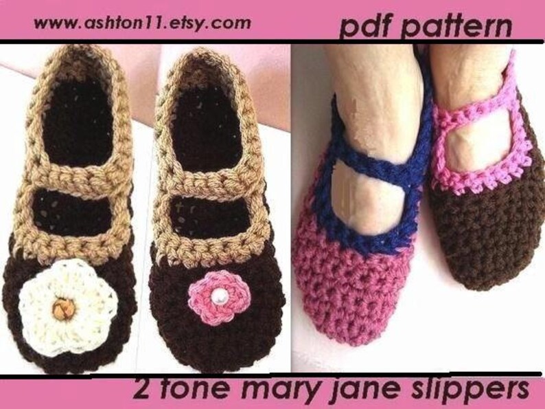 INSTANT DOWNLOAD Crochet Pattern PDF 75 Mary Jane Slippers Beginner Level, women's size 5 to 12. image 1