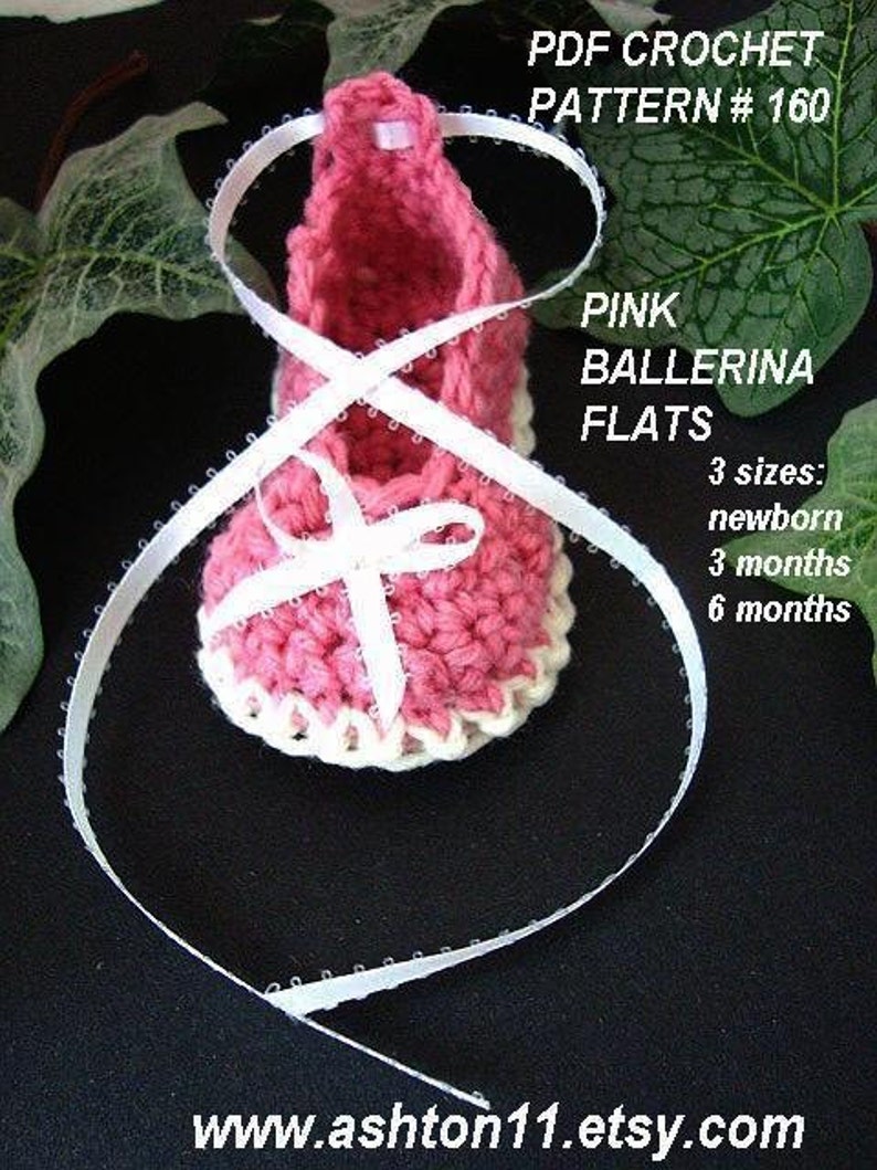 INSTANT DOWNLOAD Crochet Pattern PDF 160 Booties Ballerina Ballet Flats 3 sizes newborn, 3 months and 6 months image 4