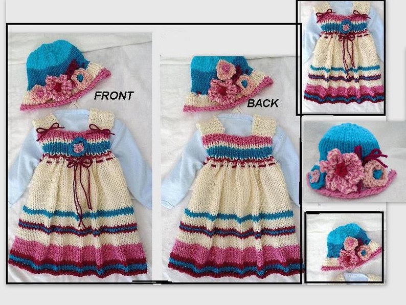 KNITTING PATTERN Hat and Dress Set Fantasia Beginner Knit baby girl dress Newborn to 6 yrs image 4