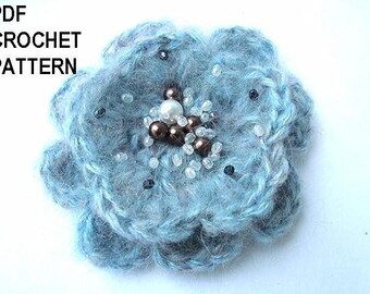 INSTANT DOWNLOAD Crochet Pattern PDF 61, Mohair Brooch or Applique, Dressy or Casual - Beginner Level - photos show it   in different yarns