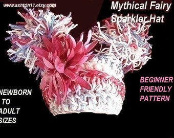 Gehaakte muts patroon PDF15-Mythische Flower Fairy Sparkler Hat- Alle maten van pasgeboren tot volwassen DIY