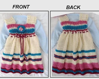 KNITTING PATTERN - DRESS - Girls dress, Baby dress - Beginner knitting - Fantasia Dress - hat available in separate listing. Pattern #241-L