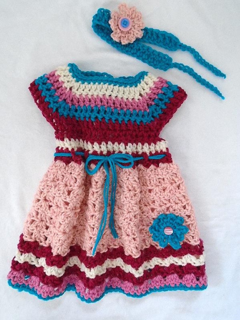 CROCHET PATTERN Baby Girls Dress and Headband Newborn to 6 years Peaches & Cream dress pattern 243 image 3