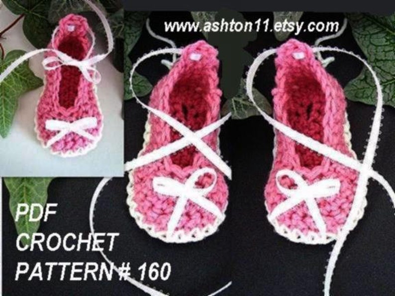 INSTANT DOWNLOAD Crochet Pattern PDF 160 Booties Ballerina Ballet Flats 3 sizes newborn, 3 months and 6 months image 2