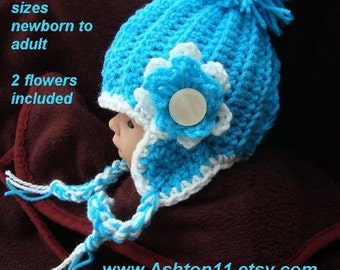 Crochet Pattern Earflap Hat Pattern- Beginner Crochet- all sizes PDF 218  Very easy.