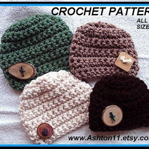 INSTANT DOWNLOAD Crochet Pattern PDF 238, Ashton Basic Chunky unisex beanie, all sizes baby to adult, men, women, children image 1