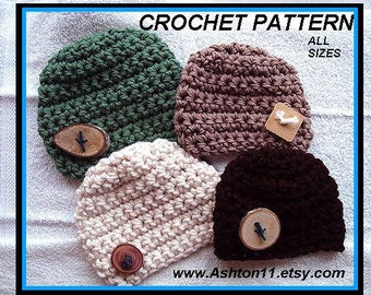 DESCARGA INSTANTE Patrón de Ganchillo PDF 238, Gorro unisex Ashton Basic Chunky, todos los tamaños de bebé a adulto, hombres, mujeres, niños