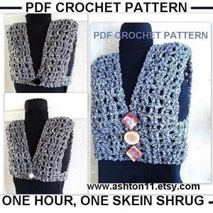 INSTANT DOWNLOAD Crochet Pattern PDF 132. One hour One Skein Beginner Level Shrug make it any size, any length children to adult size image 1