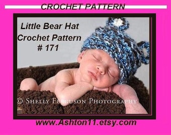 How to Crochet a Baby Hat -   Little Bear Crochet Pattern PDF 171 newborn to 1 year  diy handmade pattern