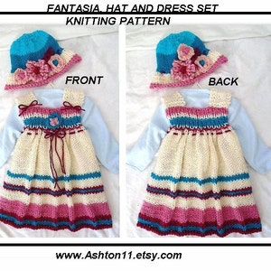 KNITTING PATTERN Hat and Dress Set Fantasia Beginner Knit baby girl dress Newborn to 6 yrs image 1