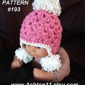 Crochet Hat Pattern PDF 193 Snow Babe Pompom hat Sizes Newborn, 3 to 6 Months, 6 to 12 Months. image 1