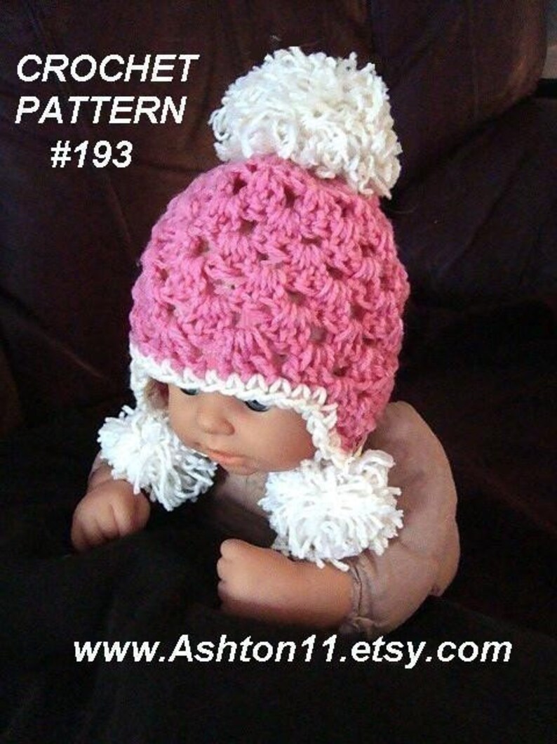 Crochet Hat Pattern PDF 193 Snow Babe Pompom hat Sizes Newborn, 3 to 6 Months, 6 to 12 Months. image 1