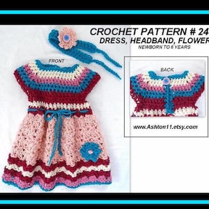 CROCHET PATTERN Baby Girls Dress and Headband Newborn to 6 years Peaches & Cream dress pattern 243 image 1