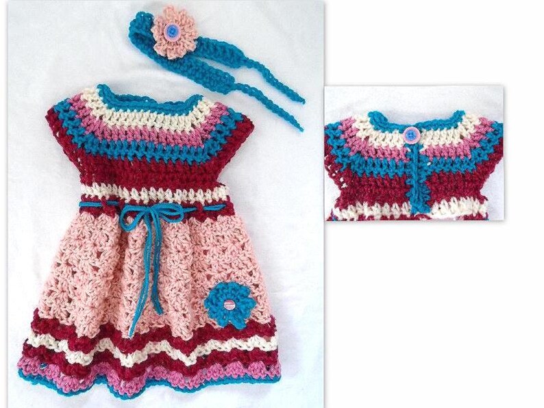 CROCHET PATTERN Baby Girls Dress and Headband Newborn to 6 years Peaches & Cream dress pattern 243 image 5