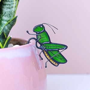 Grasshopper Stained Glass Pot Hanger - Bug Planter Decor, Garden Plant Stake, Stained Glass Insect Ornament