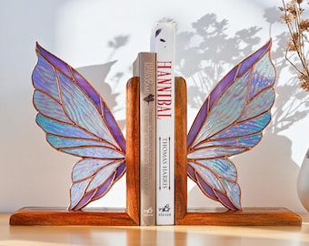 Fairy Wing Bookends, Stained Glass Fantasy Decor, Fairycore Gift Idea
