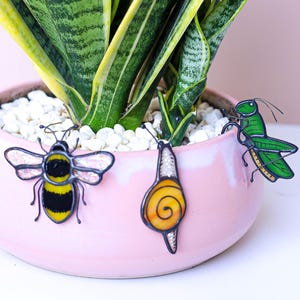 Stained Glass Bug Planter Pot Hugger - Garden Decor, Stained Glass Insects, Bug Planter Stake
