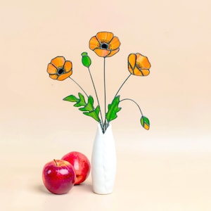 Stained Glass California Poppy Bouquet - Everlasting Wildflower Decor, Floral Window Suncatcher