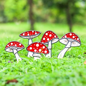 Stained Glass Mushroom Plant Stake Set - Handmade Glass Art for Planters, Garden or Indoor Plant Decor