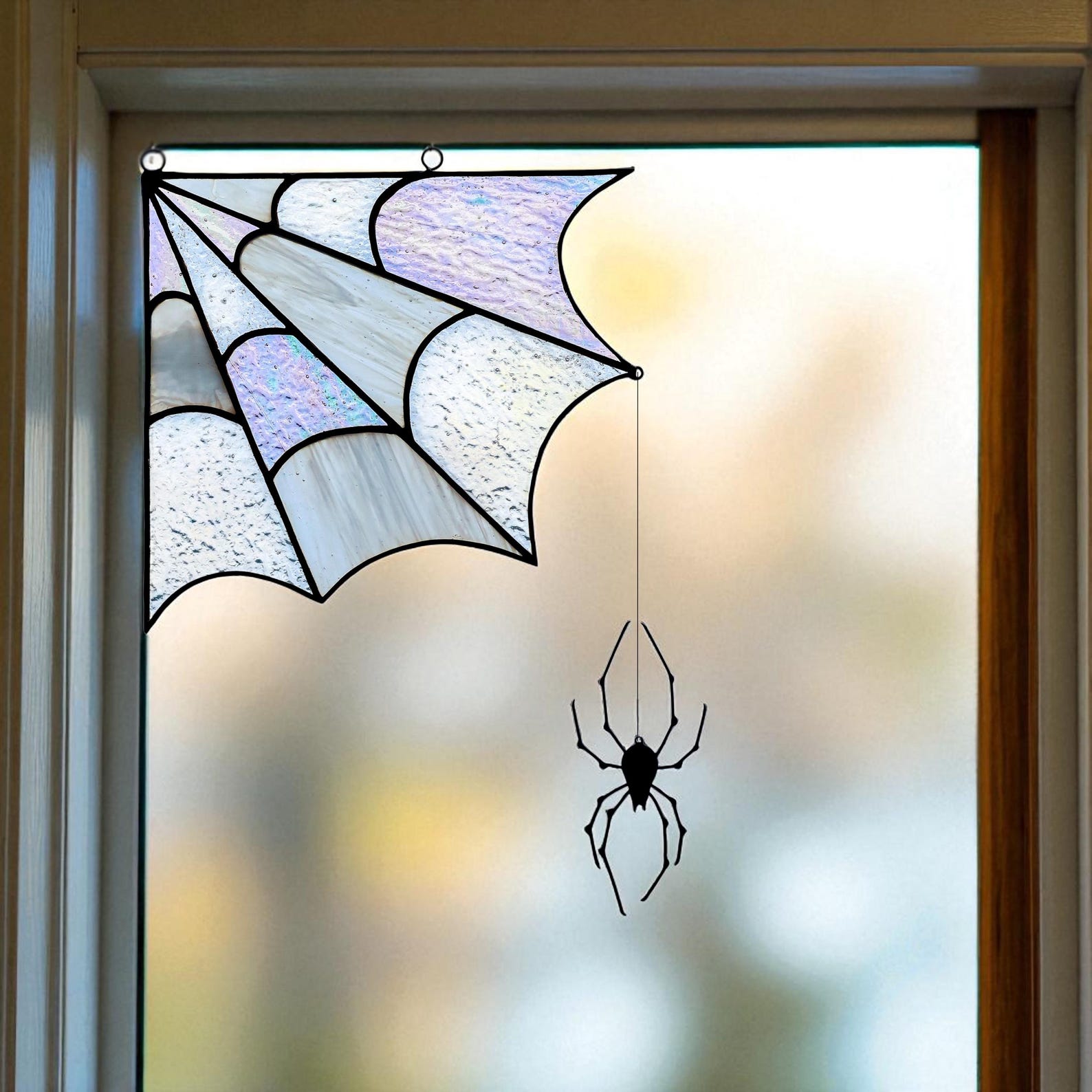 Stained Glass Spider Web Corner, Gothic Window Decor, Spooky Spider Suncatcher Set, Halloween Home Gift