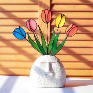 Stained Glass Tulip Flower - Handmade Tulip Bouquet Gift for Her, Colorful Floral Window Decor