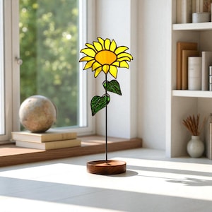 Handcrafted Stained Glass Sunflower Suncatcher, Vibrant Table Decor & Window Accent for Nature Lovers