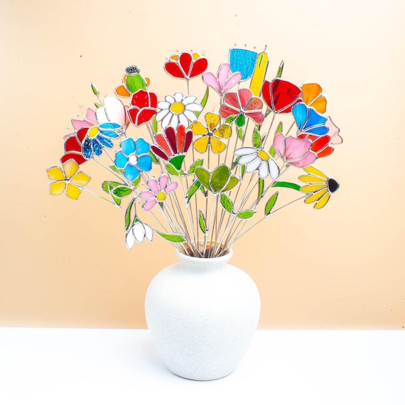 Handmade Stained Glass Wildflower Bouquet - Everlasting Bloom for Window Decor