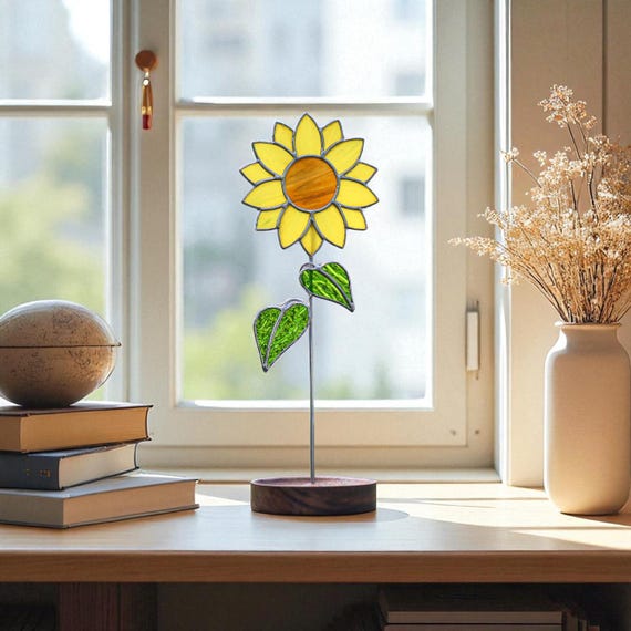 Stained Glass Sunflower Suncatcher: Handmade Floral Table Decor