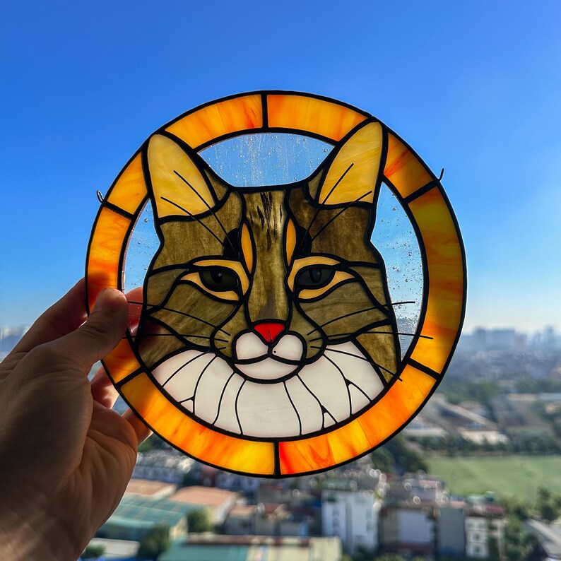 Pet Portrait Stained Glass, Custom Cat or Dog Face Suncatcher - Etsy