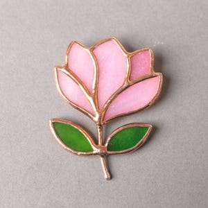 Magnolia Stained Glass Brooch - Handmade Stained Glass Jewelry, Custom Floral Accessory