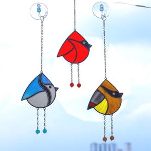 Stained Glass Bird Squad - Set of 7 Window Hanging Suncatchers - Handmade Bird Decor - Whimsical Glass Gift for Natural Lovers
