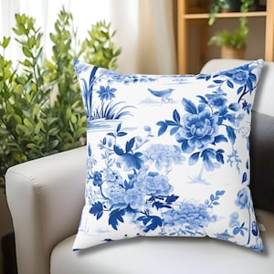 Blue Chinoiserie Throw Pillow: Asian-Inspired Accent Cushion