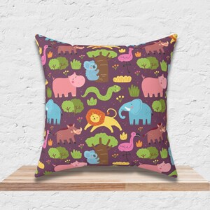 Jungle Animals Throw Pillow: Kids Playroom Decor