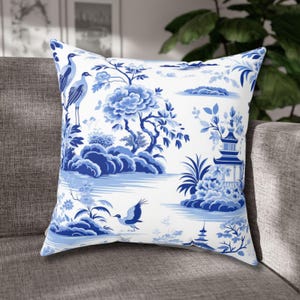 Blue Chinoiserie Throw Pillow: Asian-Inspired Accent Cushion