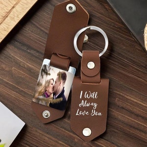 Customized Leather Keychain with Photo, Custom Leather Keychain With Text, Personalized Key Chain, Father&#39;s Day Gift, Anniversary Present