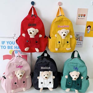 Sac à dos pour enfant avec nom personnalisé | Cartable brodé ours en peluche | Cadeau de Noël pour tout-petit