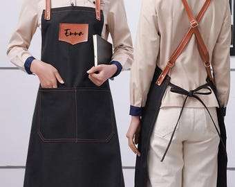 Custom Canvas Apron: Adjustable Straps, Leather Label, Pocket Apron