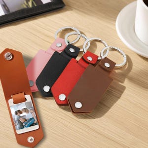 Custom Leather Keychain with Photo, Metal Tag Photo Keychain, Personalized Key Chain, Father&#39;s Day Gift, Anniversary Present