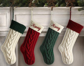 Custom Knit Christmas Stocking: Embroidered Name, Extra Large Cable Knit