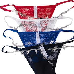 Custom Name Lace/Silk Thong, Personalized Panties with Gold/Silver Chain, Sexy Adjustable Underwear, Valentine’s Gift, Bridal Shower
