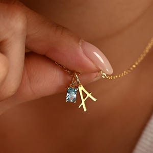 925 Sterling Silver Birthstone Initial Necklace, Minimalist Letter Necklace with Birthstone, Custom Birthday Gift for Her, Christmas Gift